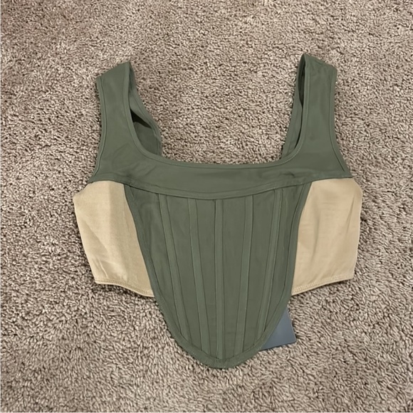 PrettyLittleThing Green and Tan Track Pants - Picture 2 of 4